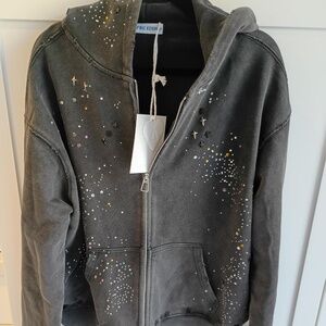 💋 NEW RHINESTONE BOXY ZIP UP HOODIE W/RHINESTONES NWT Medium